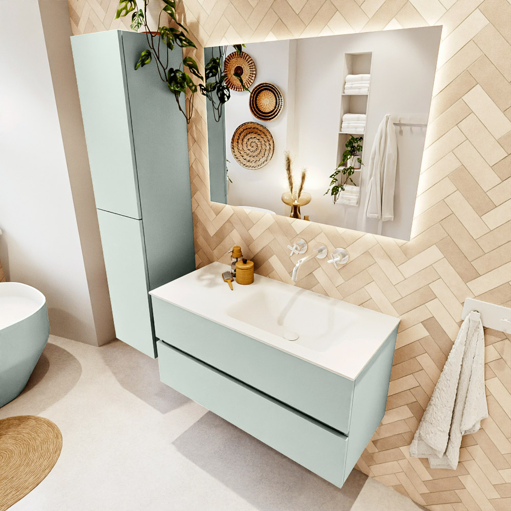 MONDIAZ VICA 100cm mueble de baño Greey 2 cajones. Lavabo CLOUD Derecho sin orificio color Talc con espejo LED. 1 MONDIAZ VICA 100cm mueble de baño Greey 2 cajones. Lavabo CLOUD Derecho sin orificio color Talc con espejo LED.