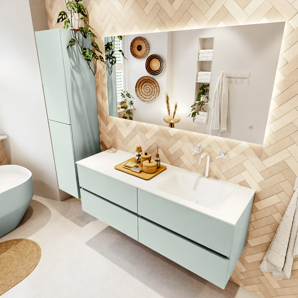 MONDIAZ VICA 140cm mueble de baño Greey 4 cajones. Lavabo CLOUD Derecho 1 orificio, color Talc. 1 MONDIAZ VICA 140cm mueble de baño Greey 4 cajones. Lavabo CLOUD Derecho 1 orificio