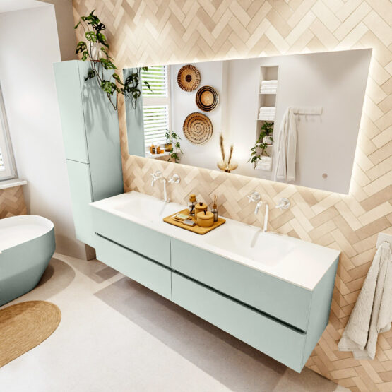 MONDIAZ VICA 180cm mueble de baño Greey 4 cajones. Lavabo CLOUD Doble 2 orificios