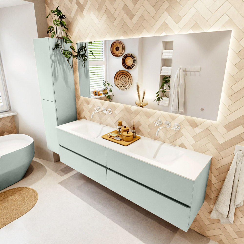 MONDIAZ VICA 180cm mueble de baño Greey 4 cajones. Lavabo CLOUD Doble sin orificio, color Talc. 1 MONDIAZ VICA 180cm mueble de baño Greey 4 cajones. Lavabo CLOUD Doble sin orificio