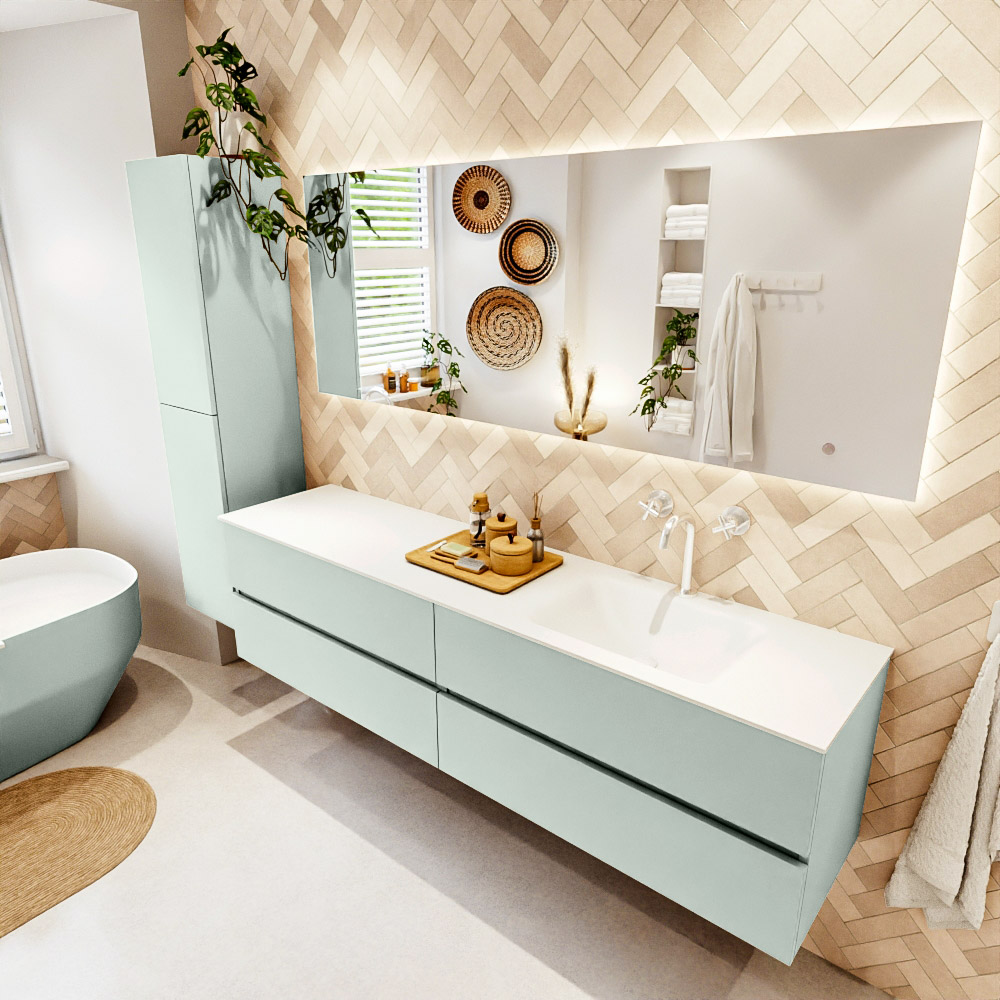 MONDIAZ VICA 190cm mueble de baño Greey 4 cajones. Lavabo CLOUD Derecho 1 orificio, color Talc. 1 MONDIAZ VICA 190cm mueble de baño Greey 4 cajones. Lavabo CLOUD Derecho 1 orificio