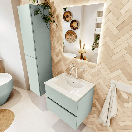 MONDIAZ VICA 60cm mueble de baño Greey 2 cajones. Lavabo DENIA Centro 1 orificio