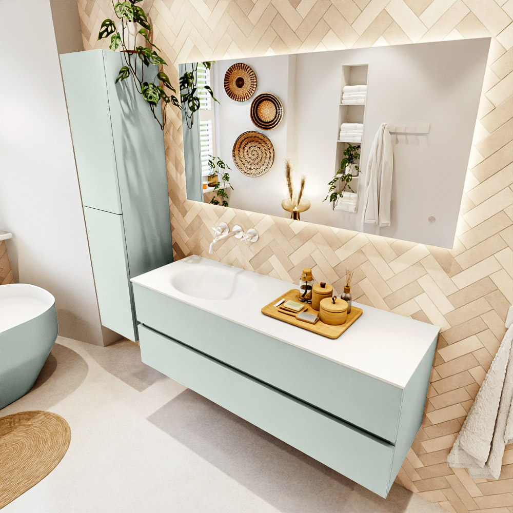 MONDIAZ VICA 140cm mueble de baño Greey 2 cajones. Lavabo MOON Izquierda sin orificio, color Talc. 1 MONDIAZ VICA 140cm mueble de baño Greey 2 cajones. Lavabo MOON Izquierda sin orificio