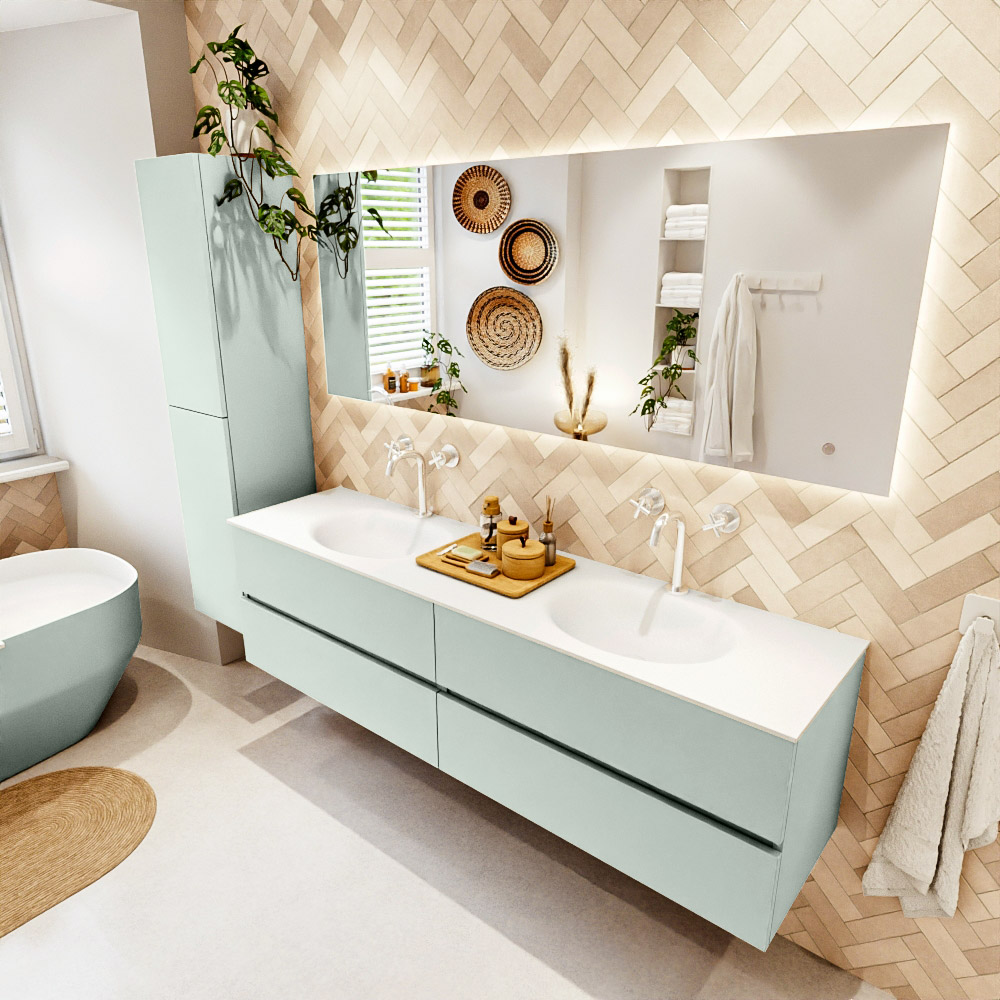 MONDIAZ VICA 180cm mueble de baño Greey 4 cajones. Lavabo MOON Doble 2 orificios, color Talc. 1 MONDIAZ VICA 180cm mueble de baño Greey 4 cajones. Lavabo MOON Doble 2 orificios