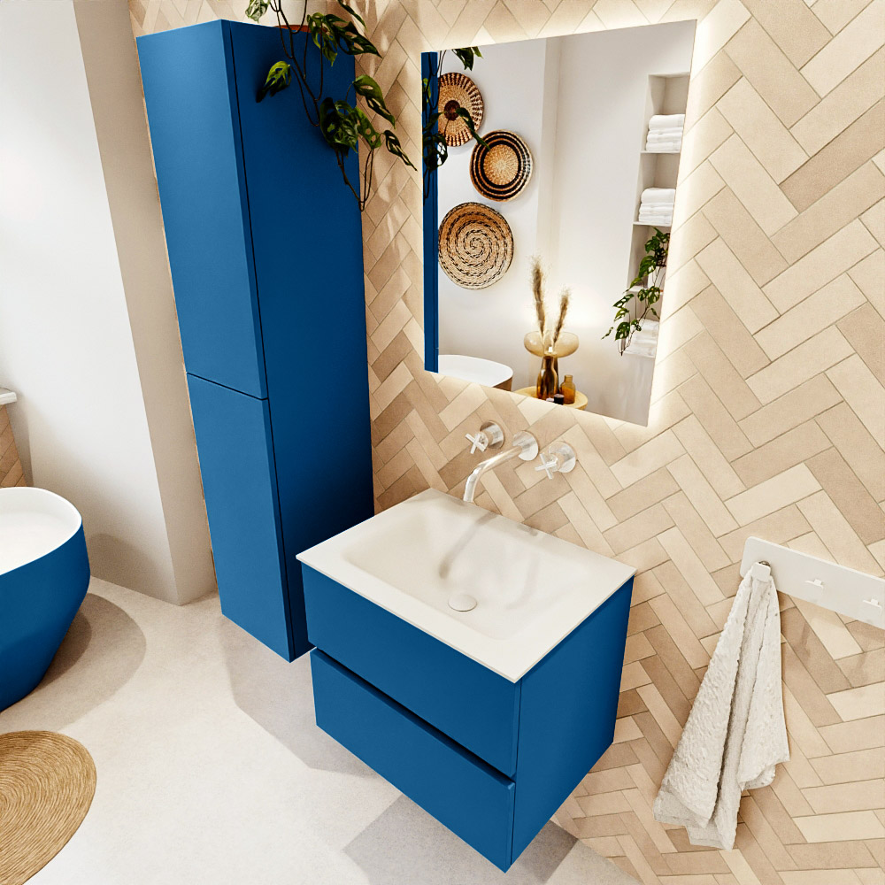 MONDIAZ VICA 60cm mueble de baño Jeans 2 cajones. Lavabo CLOUD Centro sin orificio, color Talc. 1 MONDIAZ VICA 60cm mueble de baño Jeans 2 cajones. Lavabo CLOUD Centro sin orificio