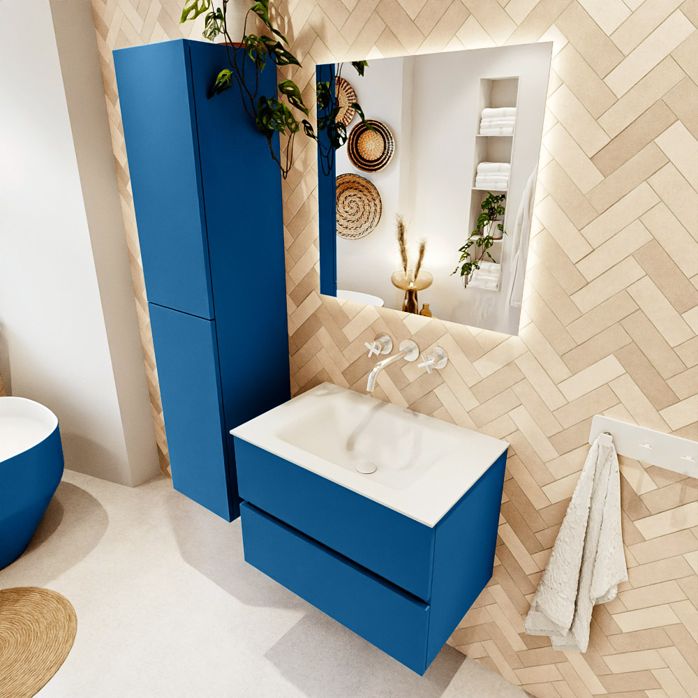 MONDIAZ VICA 70cm mueble de baño Jeans 2 cajones. Lavabo CLOUD Centro sin orificio, color Talc. 1 MONDIAZ VICA 70cm mueble de baño Jeans 2 cajones. Lavabo CLOUD Centro sin orificio