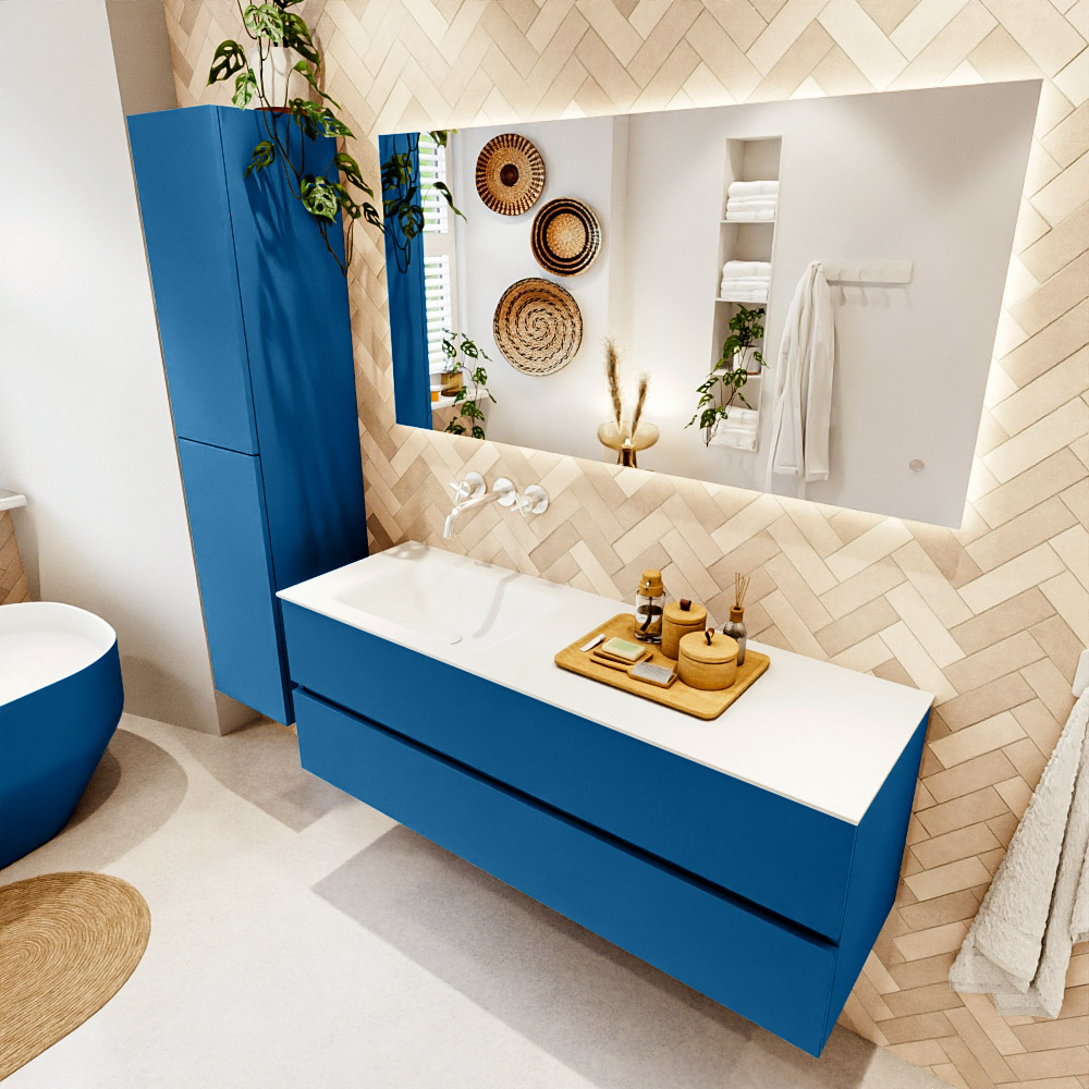 MONDIAZ VICA 140cm mueble de baño Jeans 2 cajones. Lavabo CLOUD Izquierda sin orificio, color Talc. 1 MONDIAZ VICA 140cm mueble de baño Jeans 2 cajones. Lavabo CLOUD Izquierda sin orificio