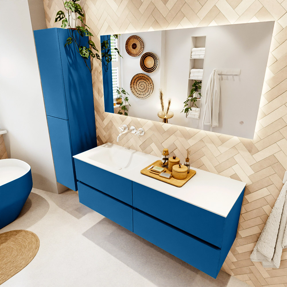 MONDIAZ VICA 140cm mueble de baño Jeans 4 cajones. Lavabo CLOUD Izquierda sin orificio, color Talc. 1 MONDIAZ VICA 140cm mueble de baño Jeans 4 cajones. Lavabo CLOUD Izquierda sin orificio