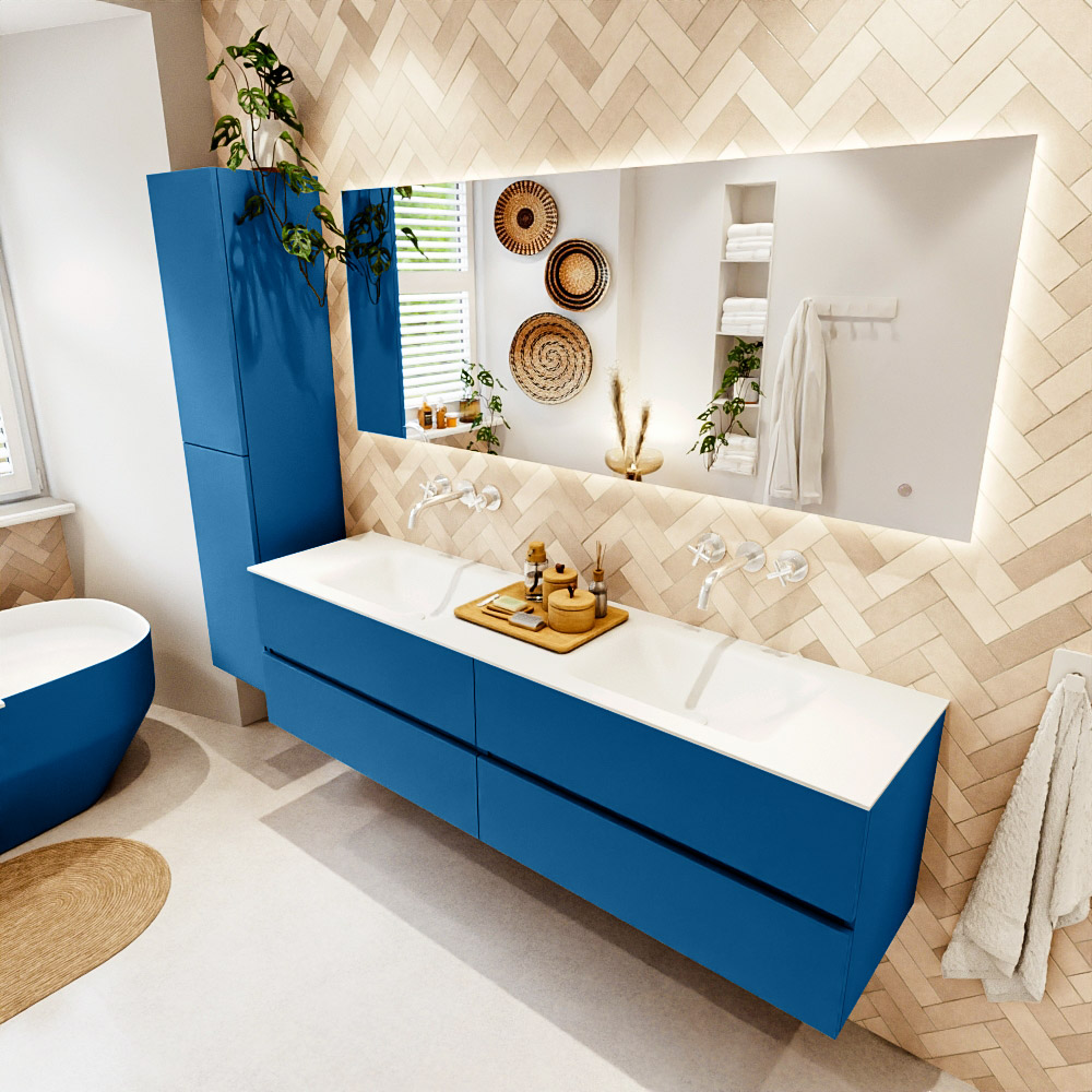 MONDIAZ VICA 180cm mueble de baño Jeans 4 cajones. Lavabo CLOUD Doble sin orificio, color Talc. 1 MONDIAZ VICA 180cm mueble de baño Jeans 4 cajones. Lavabo CLOUD Doble sin orificio