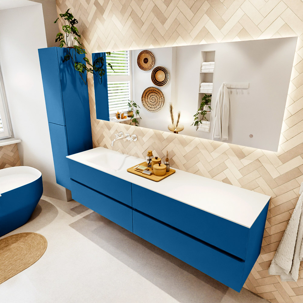 MONDIAZ VICA 190cm mueble de baño Jeans 4 cajones. Lavabo CLOUD Izquierda sin orificio, color Talc. 1 MONDIAZ VICA 190cm mueble de baño Jeans 4 cajones. Lavabo CLOUD Izquierda sin orificio