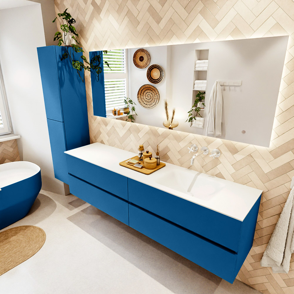 MONDIAZ VICA 190cm mueble de baño Jeans 4 cajones. Lavabo CLOUD Derecho sin orificio, color Talc. 1 MONDIAZ VICA 190cm mueble de baño Jeans 4 cajones. Lavabo CLOUD Derecho sin orificio