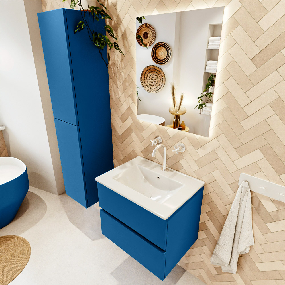 MONDIAZ VICA 60cm mueble de baño Jeans 2 cajones. Lavabo DENIA Centro 1 orificio, color Blanco brillo. 1 MONDIAZ VICA 60cm mueble de baño Jeans 2 cajones. Lavabo DENIA Centro 1 orificio