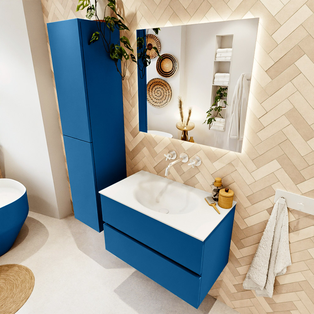 MONDIAZ VICA 80cm mueble de baño Jeans 2 cajones. Lavabo MOON Centro sin orificio, color Talc. 1 MONDIAZ VICA 80cm mueble de baño Jeans 2 cajones. Lavabo MOON Centro sin orificio