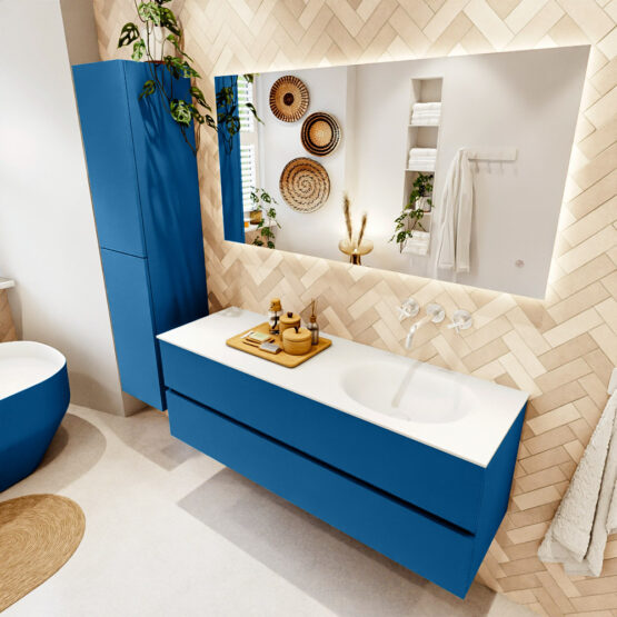 MONDIAZ VICA 140cm mueble de baño Jeans 2 cajones. Lavabo MOON Derecho sin orificio