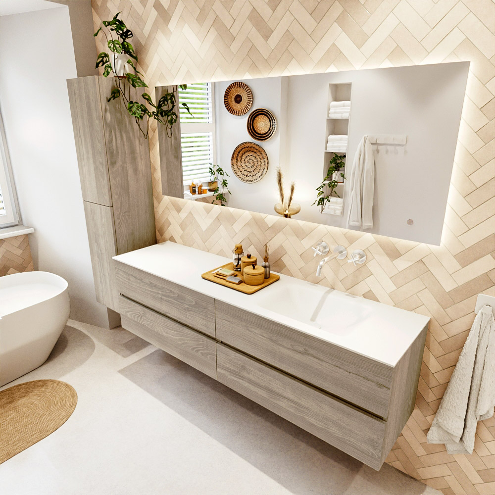 MONDIAZ VICA 180cm mueble de baño Light Brown Grey 4 cajones. Lavabo CLOUD Derecho sin orificio, color Talc. 1 MONDIAZ VICA 180cm mueble de baño Light Brown Grey 4 cajones. Lavabo CLOUD Derecho sin orificio