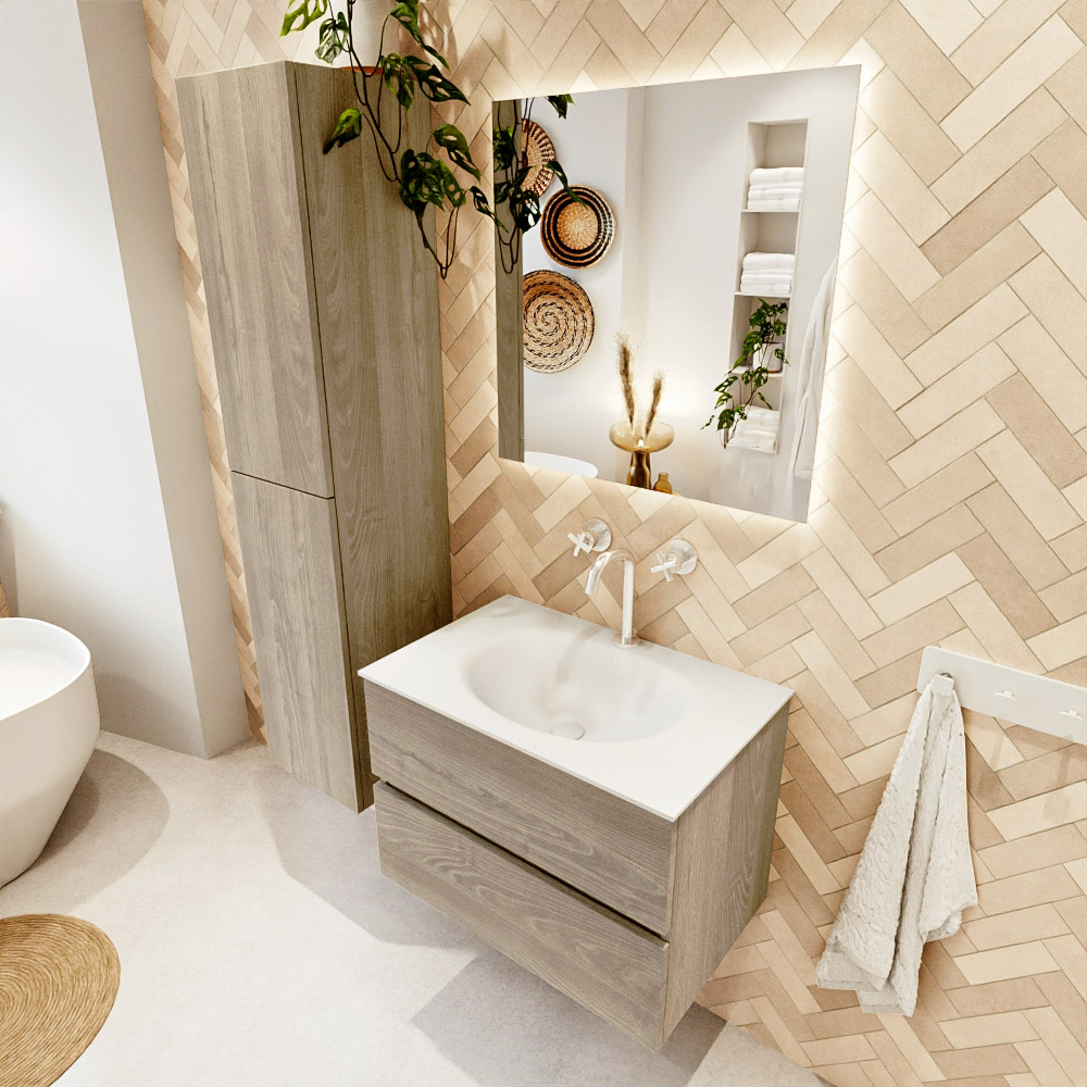 MONDIAZ VICA 70cm mueble de baño Light Brown Grey 2 cajones. Lavabo MOON Centro 1 orificio, color Talc. 1 MONDIAZ VICA 70cm mueble de baño Light Brown Grey 2 cajones. Lavabo MOON Centro 1 orificio
