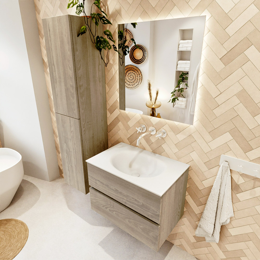 MONDIAZ VICA 70cm mueble de baño Light Brown Grey 2 cajones. Lavabo MOON Centro sin orificio, color Talc. 1 MONDIAZ VICA 70cm mueble de baño Light Brown Grey 2 cajones. Lavabo MOON Centro sin orificio