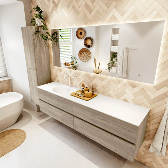 MONDIAZ VICA 190cm mueble de baño Light Brown Grey 4 cajones. Lavabo MOON Izquierda 1 orificio