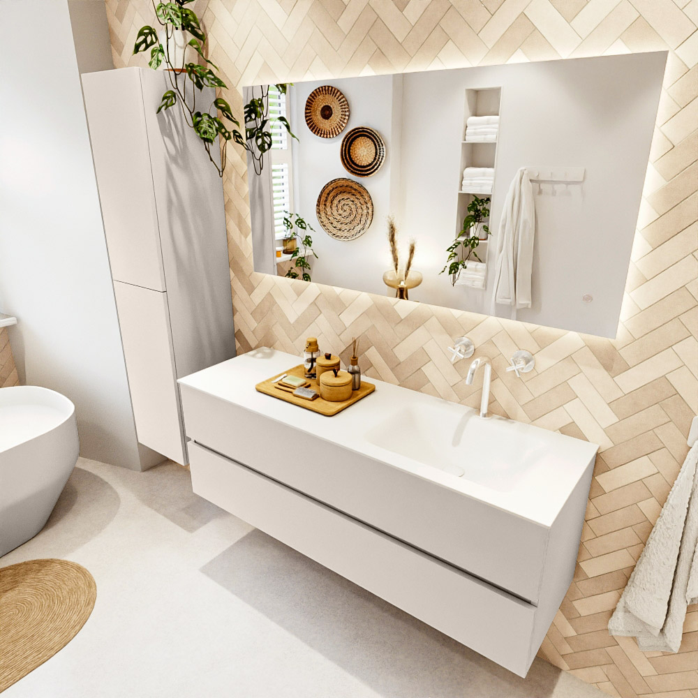 MONDIAZ VICA 140cm mueble de baño Linen 2 cajones. Lavabo CLOUD Derecho 1 orificio, color Talc. 1 MONDIAZ VICA 140cm mueble de baño Linen 2 cajones. Lavabo CLOUD Derecho 1 orificio