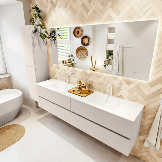 MONDIAZ VICA 190cm mueble de baño Linen 4 cajones. Lavabo CLOUD Doble 2 orificios