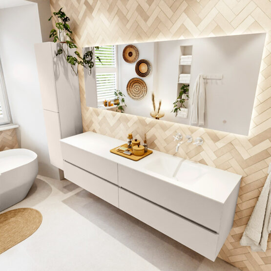 MONDIAZ VICA 190cm mueble de baño Linen 4 cajones. Lavabo CLOUD Derecho sin orificio