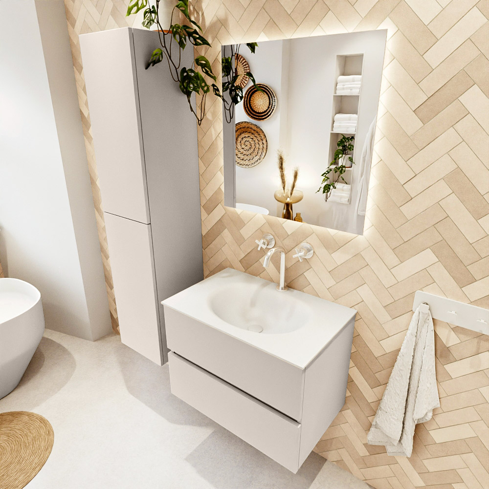MONDIAZ VICA 70cm mueble de baño Linen 2 cajones. Lavabo MOON Centro 1 orificio, color Talc. 1 MONDIAZ VICA 70cm mueble de baño Linen 2 cajones. Lavabo MOON Centro 1 orificio