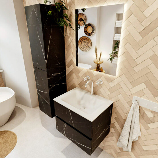 MONDIAZ VICA 60cm mueble de baño Marquina 2 cajones. Lavabo CLOUD Centro 1 orificio