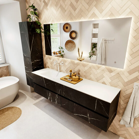 MONDIAZ VICA 180cm mueble de baño Marquina 4 cajones. Lavabo CLOUD Izquierda 1 orificio