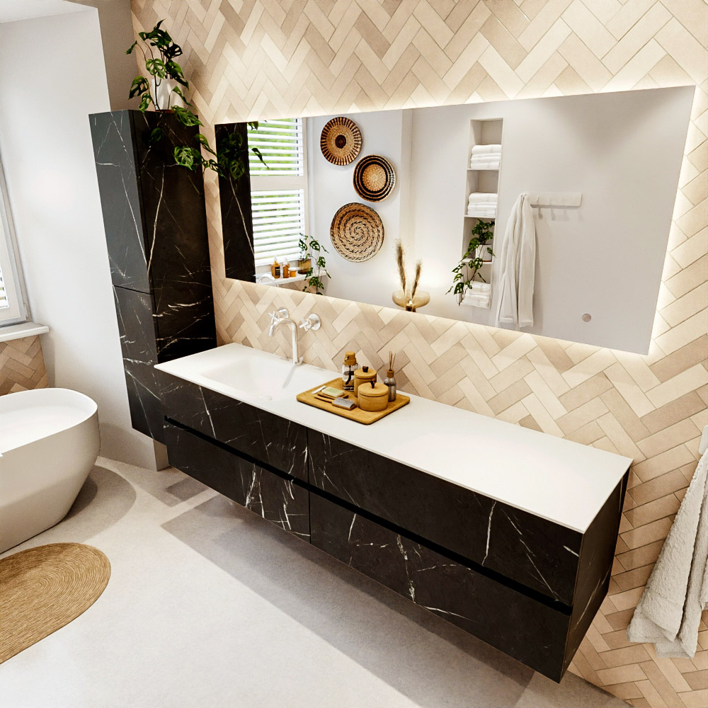 MONDIAZ VICA 190cm mueble de baño Marquina 4 cajones. Lavabo CLOUD Izquierda 1 orificio, color Talc. 1 MONDIAZ VICA 190cm mueble de baño Marquina 4 cajones. Lavabo CLOUD Izquierda 1 orificio