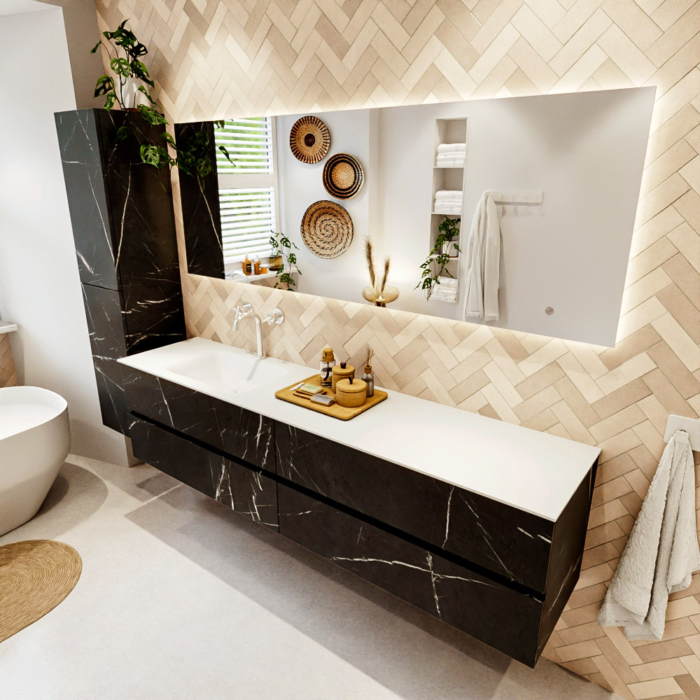 MONDIAZ VICA 200cm mueble de baño Marquina 4 cajones. Lavabo CLOUD Izquierda 1 orificio, color Talc. 1 MONDIAZ VICA 200cm mueble de baño Marquina 4 cajones. Lavabo CLOUD Izquierda 1 orificio