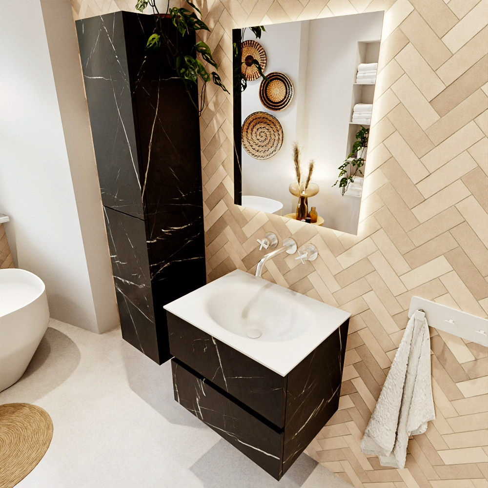 MONDIAZ VICA 60cm mueble de baño Marquina 2 cajones. Lavabo MOON Centro sin orificio, color Talc. 1 MONDIAZ VICA 60cm mueble de baño Marquina 2 cajones. Lavabo MOON Centro sin orificio