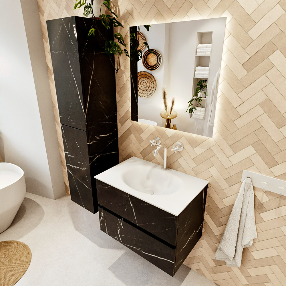 MONDIAZ VICA 70cm mueble de baño Marquina 2 cajones. Lavabo MOON Centro 1 orificio, color Talc. 1 MONDIAZ VICA 70cm mueble de baño Marquina 2 cajones. Lavabo MOON Centro 1 orificio