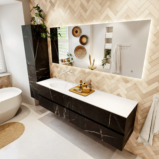 MONDIAZ VICA 180cm mueble de baño Marquina 4 cajones. Lavabo MOON Izquierda sin orificio