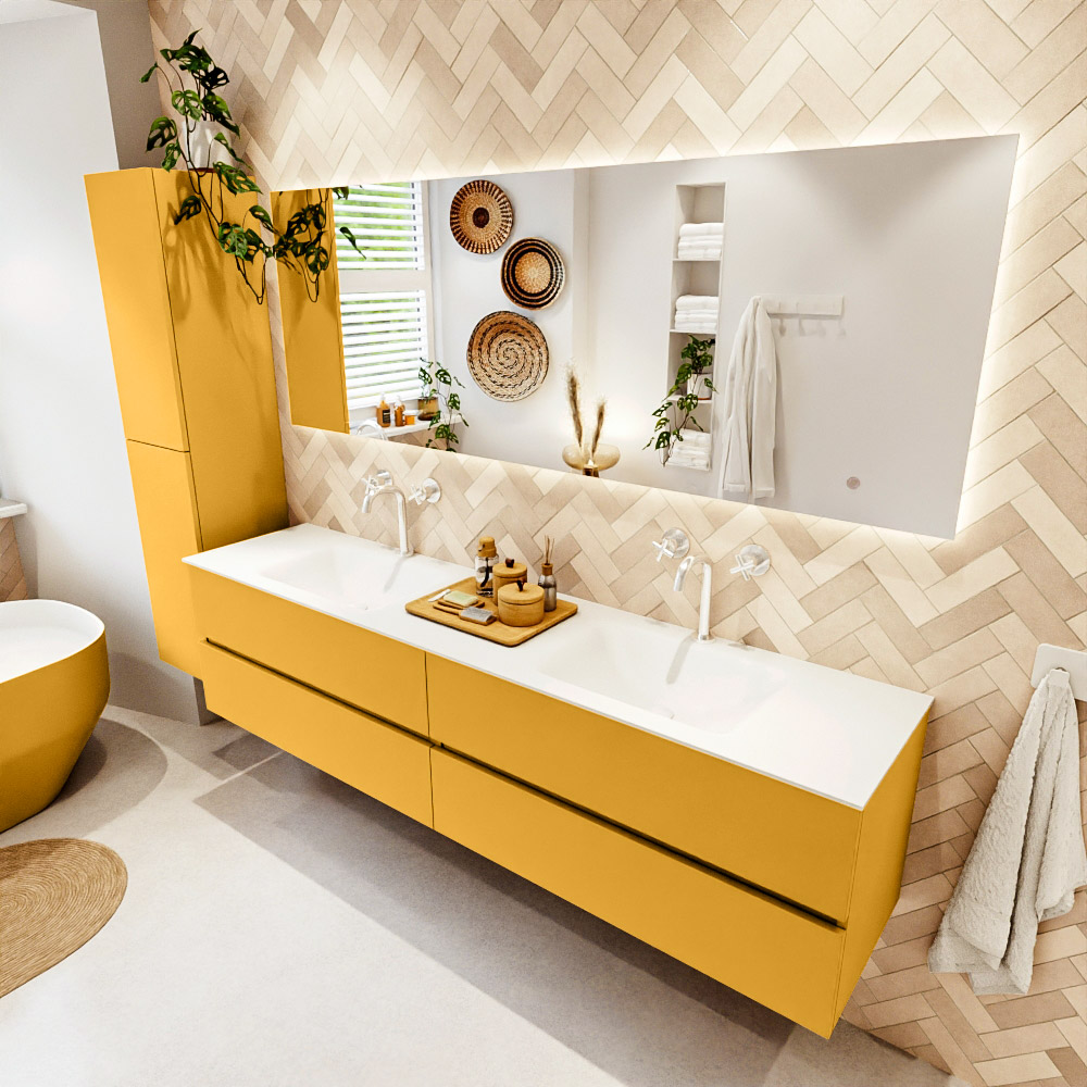 MONDIAZ VICA 200cm mueble de baño Ocher 4 cajones. Lavabo CLOUD Doble 2 orificios, color Talc. 1 MONDIAZ VICA 200cm mueble de baño Ocher 4 cajones. Lavabo CLOUD Doble 2 orificios