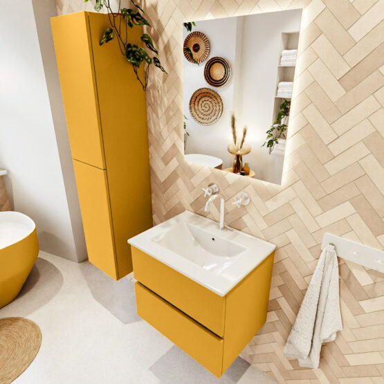 MONDIAZ VICA 60cm mueble de baño Ocher 2 cajones. Lavabo DENIA Centro 1 orificio