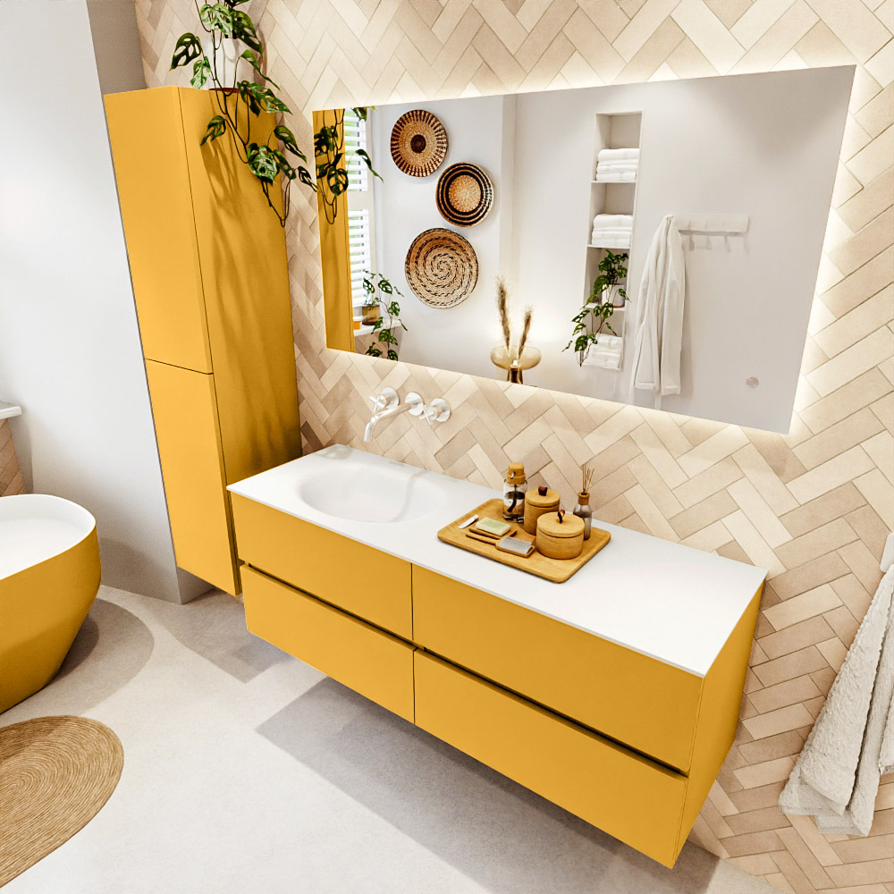MONDIAZ VICA 140cm mueble de baño Ocher 4 cajones. Lavabo MOON Izquierda sin orificio, color Talc. 1 MONDIAZ VICA 140cm mueble de baño Ocher 4 cajones. Lavabo MOON Izquierda sin orificio