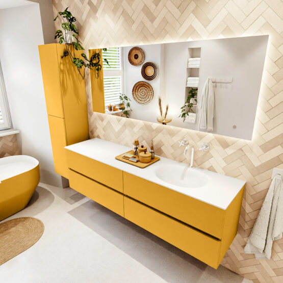 MONDIAZ VICA 180cm mueble de baño Ocher 4 cajones. Lavabo MOON Derecho 1 orificio