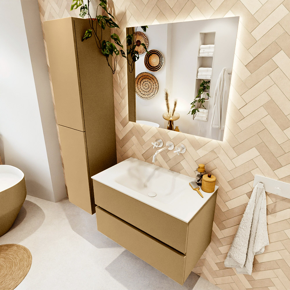 MONDIAZ VICA 80cm mueble de baño Oro 2 cajones. Lavabo CLOUD Centro sin orificio, color Talc. 1 MONDIAZ VICA 80cm mueble de baño Oro 2 cajones. Lavabo CLOUD Centro sin orificio