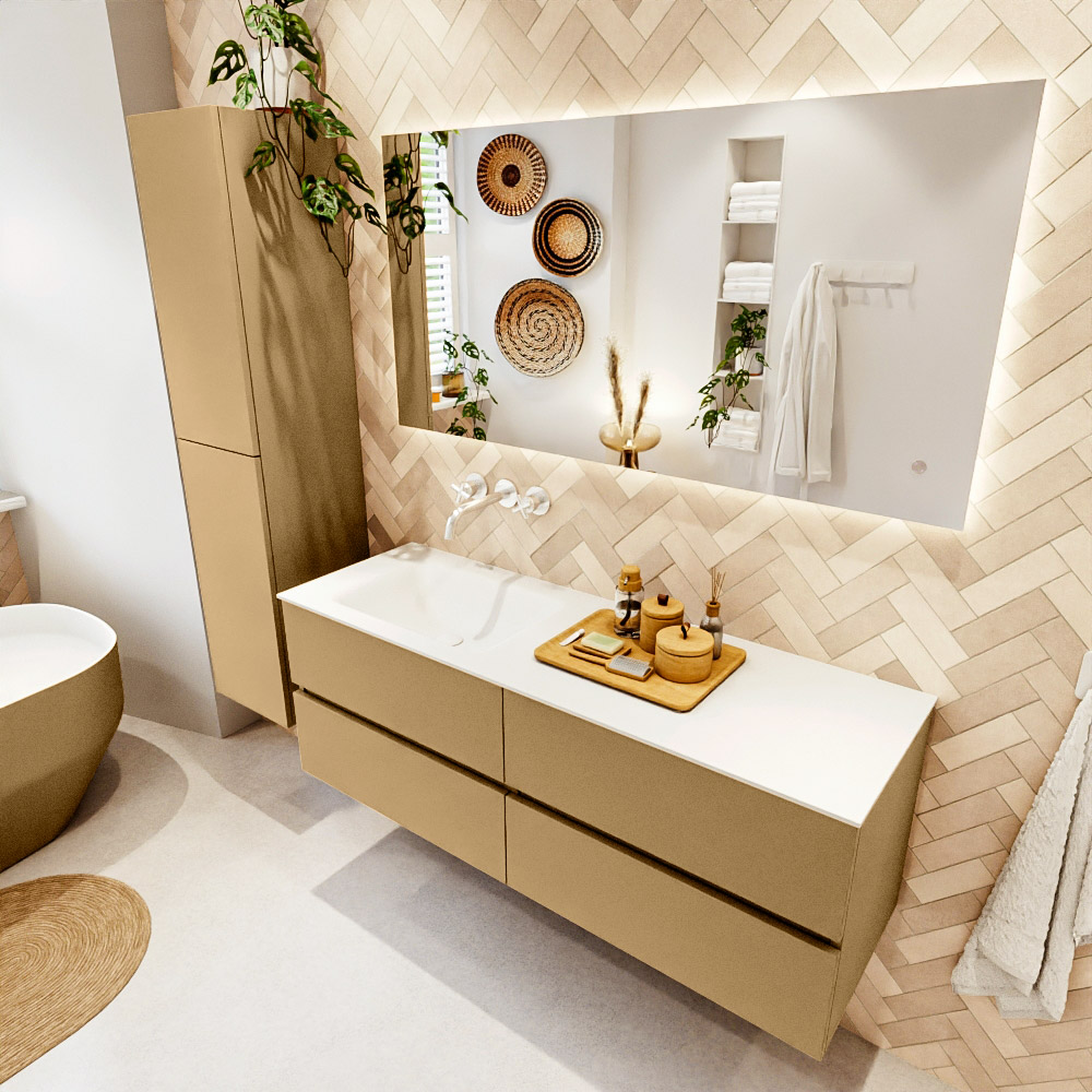 MONDIAZ VICA 140cm mueble de baño Oro 4 cajones. Lavabo CLOUD Izquierda sin orificio, color Talc. 1 MONDIAZ VICA 140cm mueble de baño Oro 4 cajones. Lavabo CLOUD Izquierda sin orificio