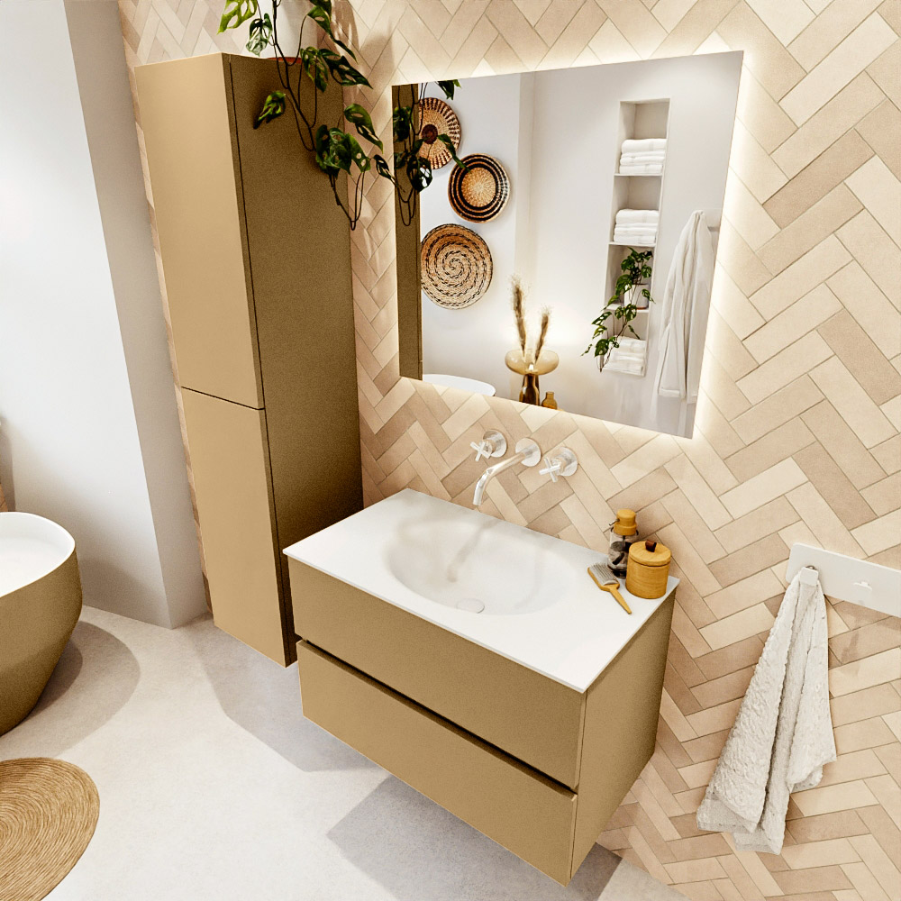 MONDIAZ VICA 80cm mueble de baño Oro 2 cajones. Lavabo MOON Centro sin orificio, color Talc. 1 MONDIAZ VICA 80cm mueble de baño Oro 2 cajones. Lavabo MOON Centro sin orificio