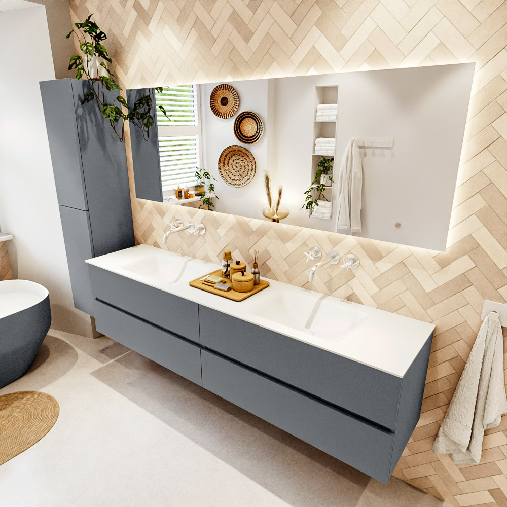 MONDIAZ VICA 200cm mueble de baño Plata 4 cajones. Lavabo CLOUD Doble sin orificio, color Talc. 1 MONDIAZ VICA 200cm mueble de baño Plata 4 cajones. Lavabo CLOUD Doble sin orificio