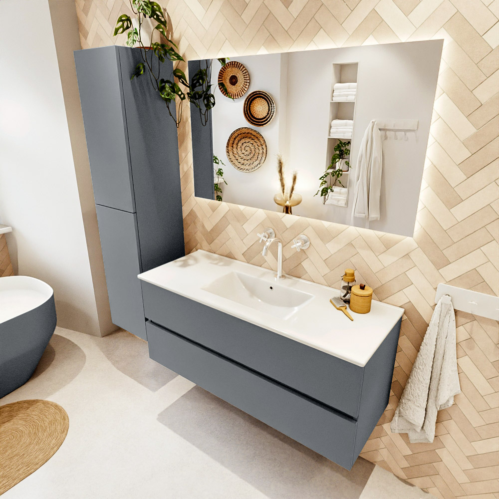 MONDIAZ VICA 120cm mueble de baño Plata 2 cajones. Lavabo DENIA Centro 1 orificio, color Blanco brillo. 1 MONDIAZ VICA 120cm mueble de baño Plata 2 cajones. Lavabo DENIA Centro 1 orificio