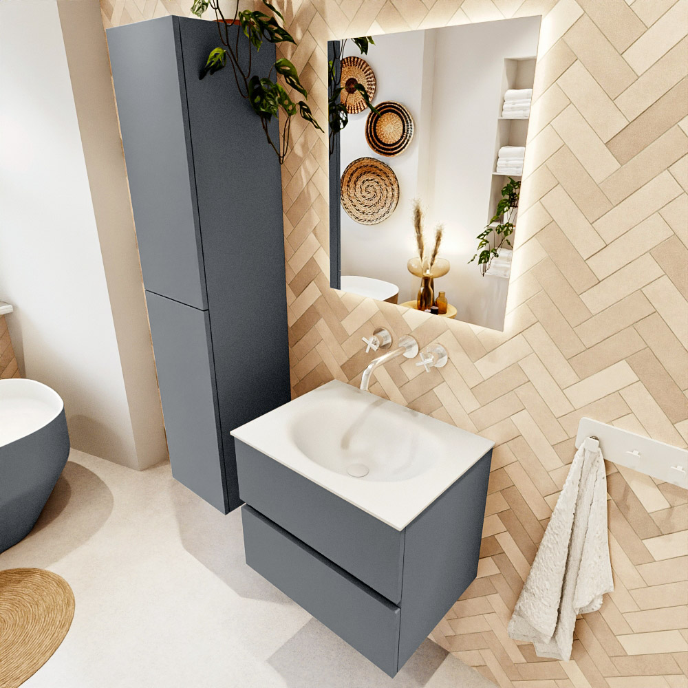 MONDIAZ VICA 60cm mueble de baño Plata 2 cajones. Lavabo MOON Centro sin orificio, color Talc. 1 MONDIAZ VICA 60cm mueble de baño Plata 2 cajones. Lavabo MOON Centro sin orificio