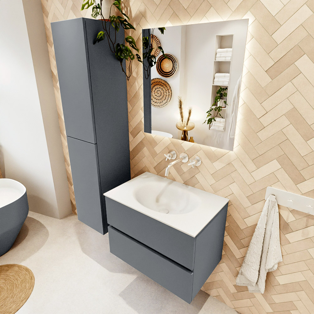 MONDIAZ VICA 70cm mueble de baño Plata 2 cajones. Lavabo MOON Centro sin orificio, color Talc. 1 MONDIAZ VICA 70cm mueble de baño Plata 2 cajones. Lavabo MOON Centro sin orificio