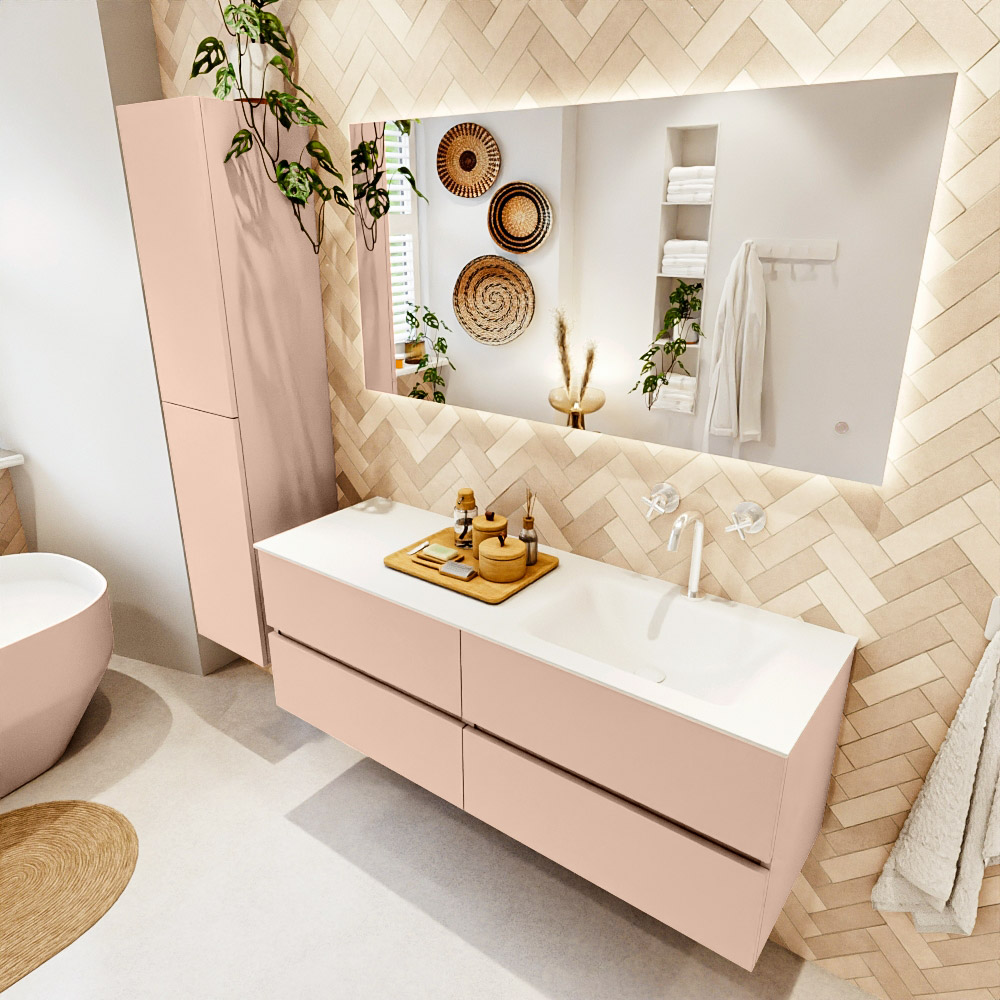 MONDIAZ VICA 140cm mueble de baño Rosee 4 cajones. Lavabo CLOUD Derecho 1 orificio, color Talc. 1 MONDIAZ VICA 140cm mueble de baño Rosee 4 cajones. Lavabo CLOUD Derecho 1 orificio