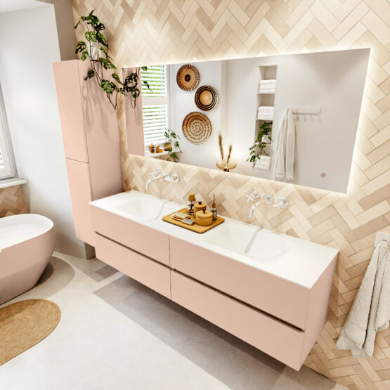 MONDIAZ VICA 180cm mueble de baño Rosee 4 cajones. Lavabo CLOUD Doble sin orificio