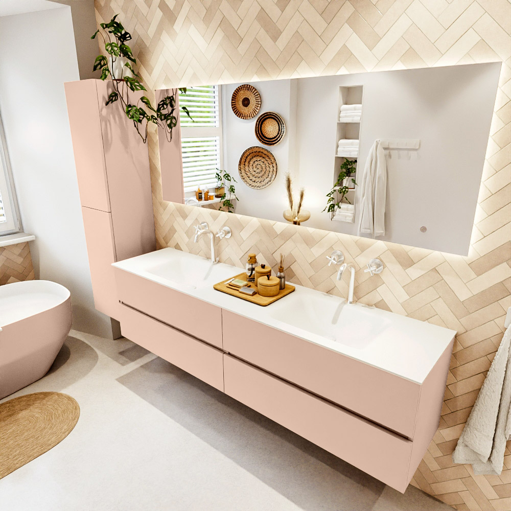 MONDIAZ VICA 190cm mueble de baño Rosee 4 cajones. Lavabo CLOUD Doble 2 orificios, color Talc. 1 MONDIAZ VICA 190cm mueble de baño Rosee 4 cajones. Lavabo CLOUD Doble 2 orificios