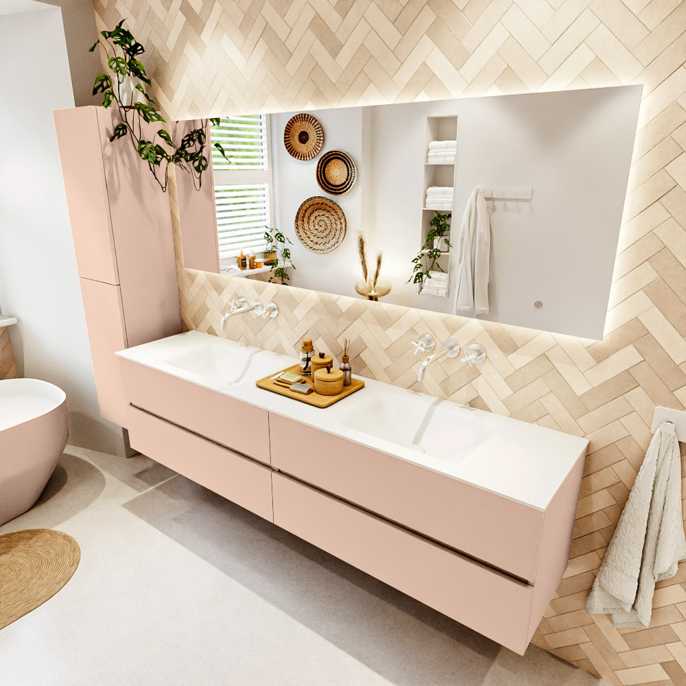 MONDIAZ VICA 200cm mueble de baño Rosee 4 cajones. Lavabo CLOUD Doble sin orificio, color Talc. 1 MONDIAZ VICA 200cm mueble de baño Rosee 4 cajones. Lavabo CLOUD Doble sin orificio