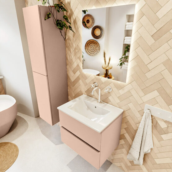 MONDIAZ VICA 60cm mueble de baño Rosee 2 cajones. Lavabo DENIA Centro 1 orificio