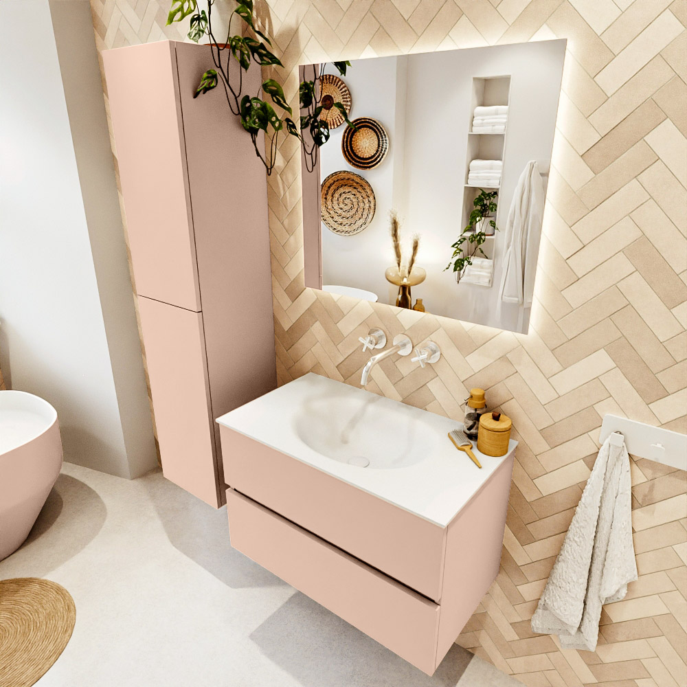 MONDIAZ VICA 80cm mueble de baño Rosee 2 cajones. Lavabo MOON Centro sin orificio, color Talc. 1 MONDIAZ VICA 80cm mueble de baño Rosee 2 cajones. Lavabo MOON Centro sin orificio